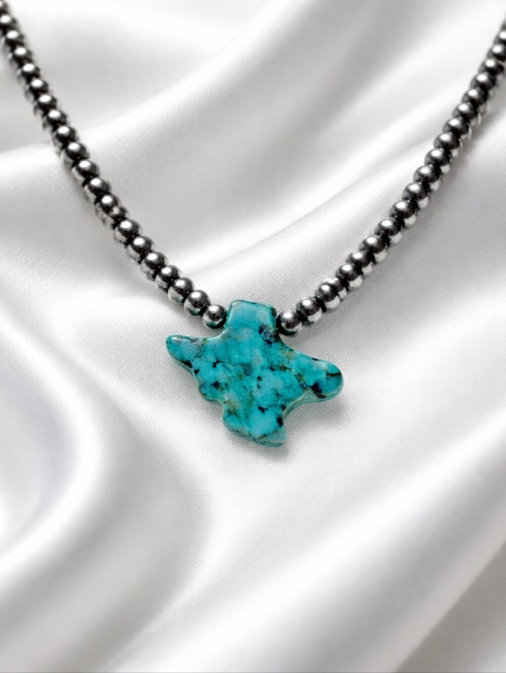 Turquoise Texas Map Choker Necklace with Lobster Claw